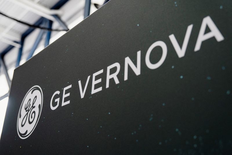 FILE PHOTO: GE Vernova's logo during the CERAWeek energy conference 2026 in Houston, Texas, U.S., March 24, 2026. REUTERS/Danielle Villasana/File Photo