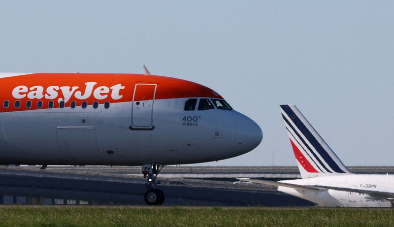 FILE PHOTO: An easyJet airplane taxis at Charles de Gaulle airport, in Roissy-en-France, near Paris, France, April 30, 2026. REUTERS/Gonzalo Fuentes/File Photo