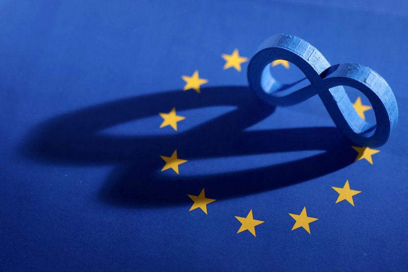 FILE PHOTO: EU flag and Meta logo are seen in this illustration created on May 22, 2023. REUTERS/Dado Ruvic/Illustration/File Photo
