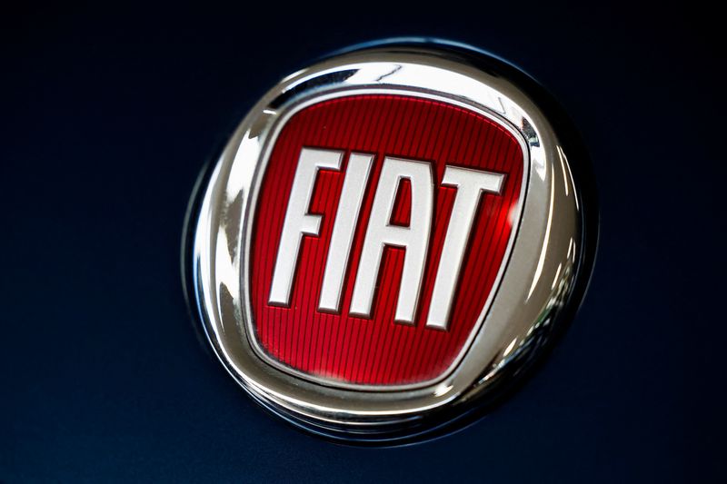 A logo of Fiat is seen inside a car dealer in Nijmegen, Netherlands February 26, 2025. REUTERS/Piroschka van de Wouw