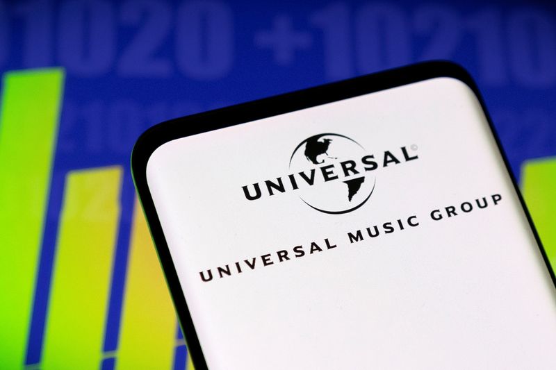 Universal Music Group logo and stock graph seen displayed in this illustration taken, May 3, 2022. REUTERS/Dado Ruvic/Illustration