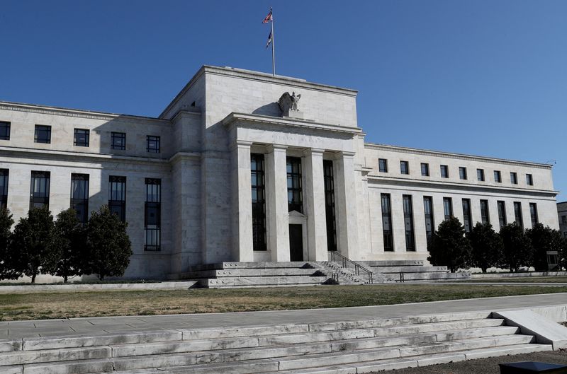FILE PHOTO: Federal Reserve Board building on Constitution Avenue is pictured in Washington, U.S., March 19, 2019. REUTERS/Leah Millis/File Photo