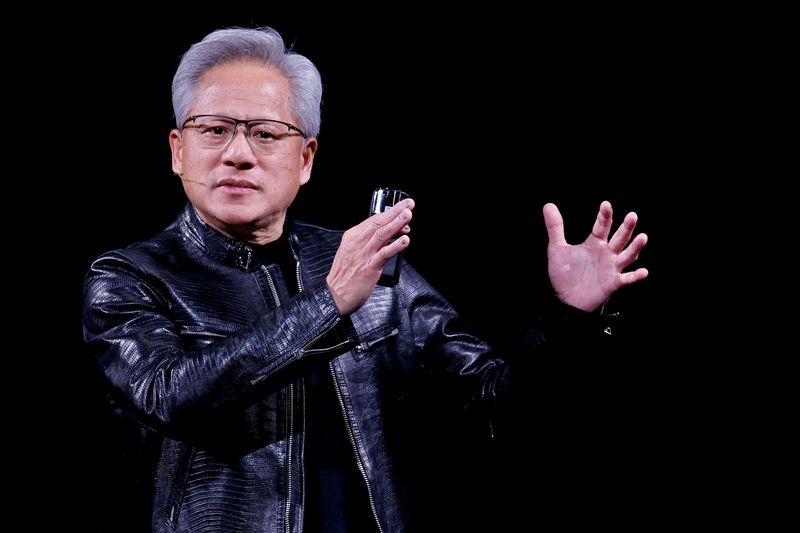 FILE PHOTO: NVIDIA CEO Jensen Huang gives a keynote address on the sidelines of the annual Computex trade show in Taipei, Taiwan, June 1, 2026. REUTERS/Ann Wang/File Photo