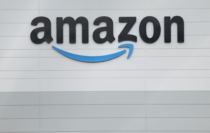 The logo of Amazon outside its fulfilment centre in Baldonnell Business Park, in Dublin, Ireland, October 28, 2025. REUTERS/Damien Eagers