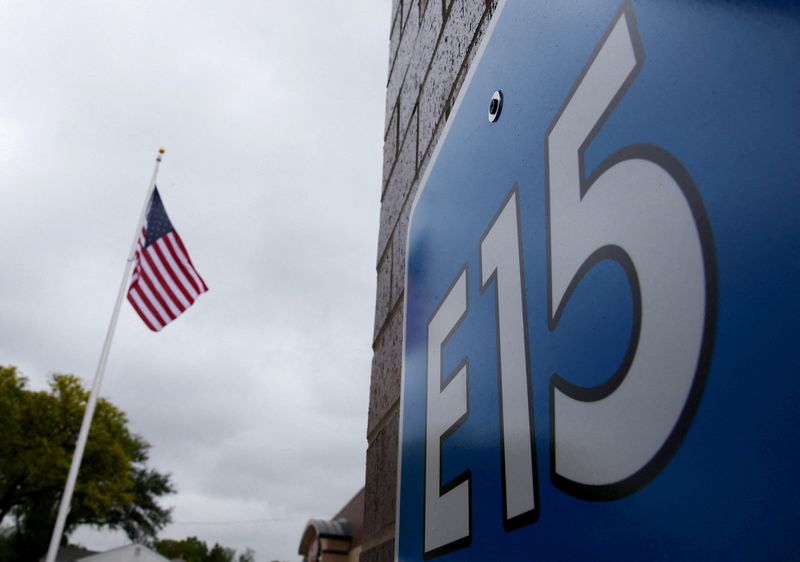 FILE PHOTO: A sign advertising E15, a gasoline with 15 percent ethanol, is seen at a gas station in Clive, Iowa, United States, May 17, 2015.  REUTERS/Jim Young/File Photo