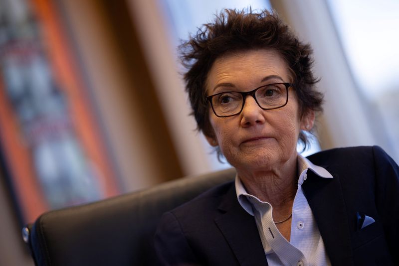 San Francisco Federal Reserve Bank President Mary Daly pauses as she speaks during an interview with Reuters at the  Federal Reserve Bank building in San Francisco, California, U.S., April 9, 2026. REUTERS/Carlos Barria