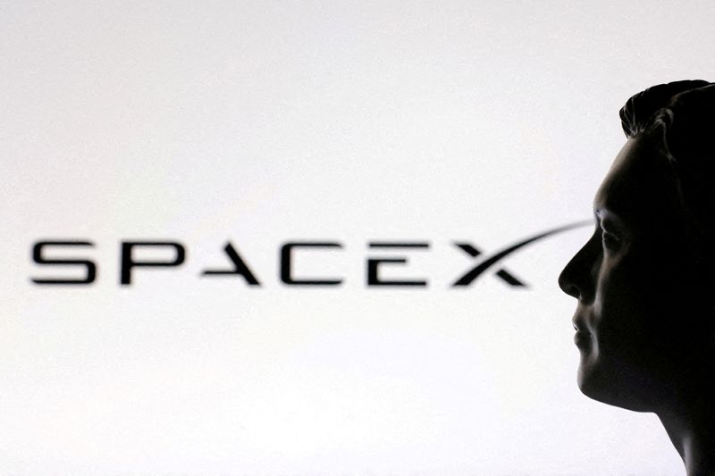 FILE PHOTO: A 3D-printed miniature model of Elon Musk and a SpaceX logo are seen in this illustration created on January 23, 2025. REUTERS/Dado Ruvic/Illustration/File Photo