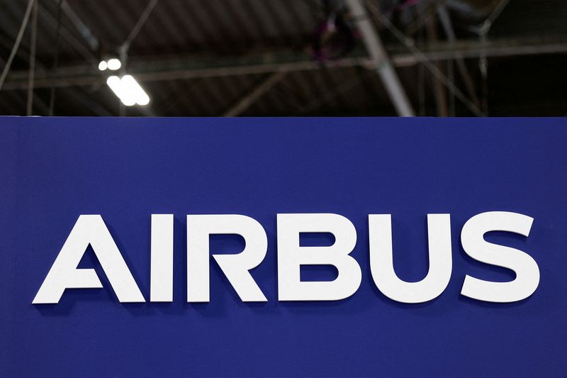 FILE PHOTO: The Airbus logo is displayed at the Parc des Expositions de Paris-Nord-Villepinte exhibition centre in Villepinte, near Paris, France, November 18, 2025. REUTERS/Benoit Tessier/File Photo