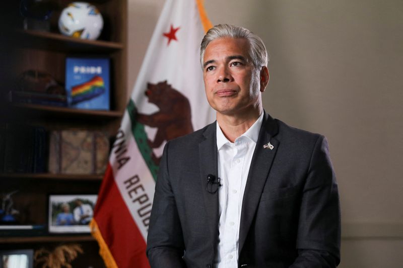 California Attorney General Rob Bonta speaks during an interview with Reuters in Oakland, California, U.S., June 4, 2026. REUTERS/Nathan Frandino