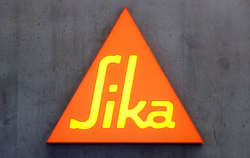 The logo of Swiss chemical group Sika is seen at the company's headquarters in Zurich, Switzerland October 7, 2021.  REUTERS/Arnd Wiegmann