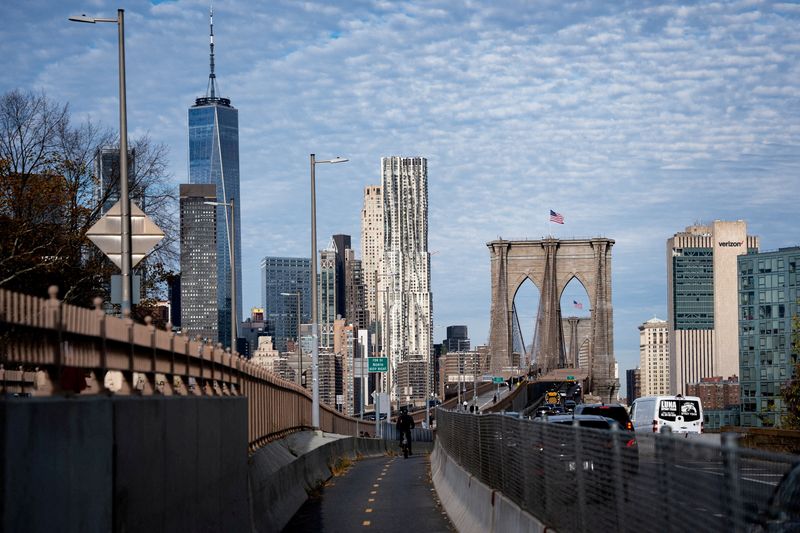 FILE PHOTO: The Brooklyn Bridge and parts of the New York City skyline are visible in New York City, U.S., November 5, 2025. REUTERS/Angelina Katsanis/File Photo