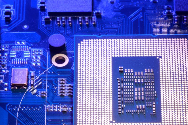 FILE PHOTO: Computer motherboard and chip appear in this illustration taken August 25, 2025. REUTERS/Dado Ruvic/Illustration/File Photo