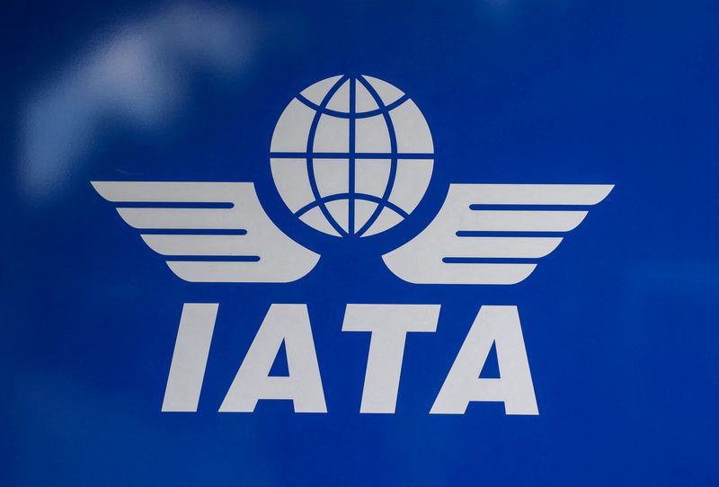 FILE PHOTO: A logo of the International Air Transport Association (IATA) is displayed, in Geneva, Switzerland, April 28, 2026. REUTERS/Denis Balibouse/File Photo
