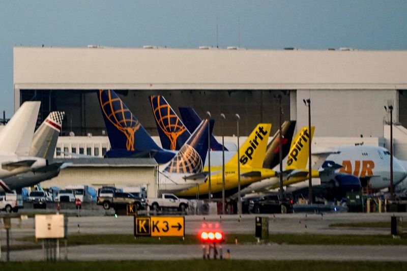 Spirit Airlines aircrafts sit at Miami International Airport in Florida, U.S., May 2, 2026.REUTERS/Nathan Howard