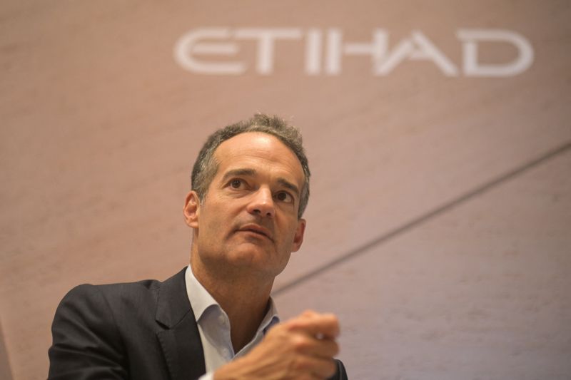 Etihad Aviation Group CEO Antonoaldo Neves gestures during an interview with Reuters, ahead of the International Air Transport Association (IATA) Annual General Meeting, in Rio de Janeiro, Brazil, June 6, 2026. REUTERS/Tita Barros