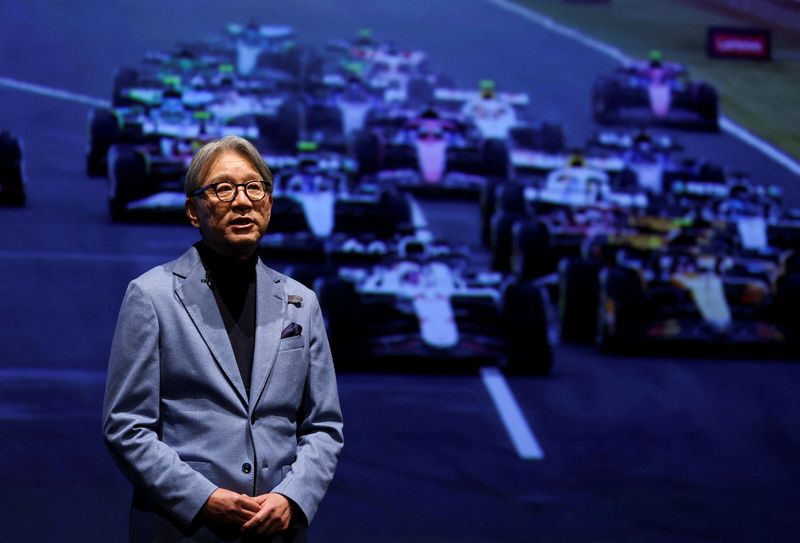 FILE PHOTO: Honda CEO Toshihiro Mibe speaks during a joint press conference with Aston Martin Aramco Formula One Team Executive Chairman Lawrence Stroll and Formula One Group President and F1 CEO Stefano Domenicali, on their partnership launch announcement in Tokyo, Japan, January 20, 2026. REUTERS/Issei Kato/File Photo