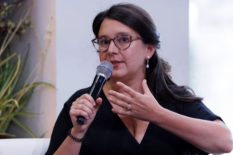 Bari Weiss, editor of Common Sense and host of "Honestly" podcast speaks at the 2022 Milken Institute Global Conference in Beverly Hills, California, U.S., May 3, 2022.  REUTERS/Mike Blake
