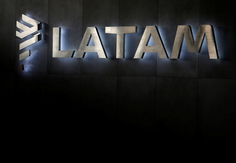 LATAM airlines logo, is seen inside of the Commodore Arturo Merino Benitez International Airport in Santiago, Chile  April 25, 2019. REUTERS/Rodrigo Garrido