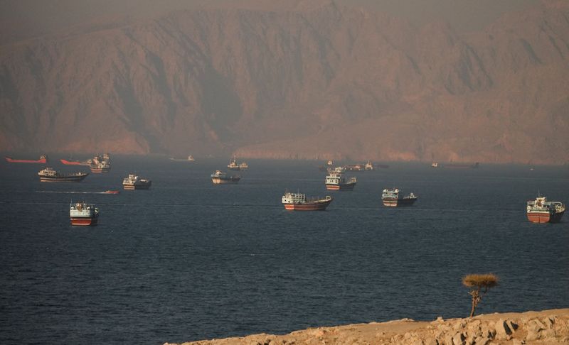 Vessels at the Strait of Hormuz, as seen from Musandam, Oman, June 15, 2026. REUTERS/Stringer