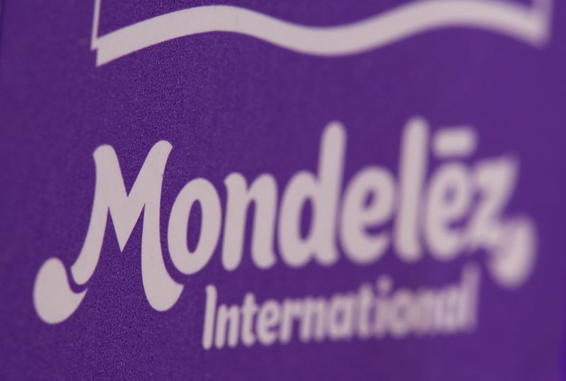Mondelez International logo is seen on the their product package in this illustration picture taken July 26, 2021. Picture taken July 26, 2021. REUTERS/Dado Ruvic/Illustration
