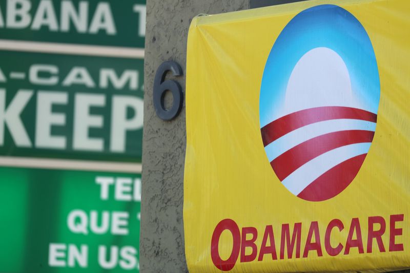 A sign on an insurance store advertises Obamacare in San Ysidro, San Diego, California, U.S., October 26, 2017. REUTERS/Mike Blake