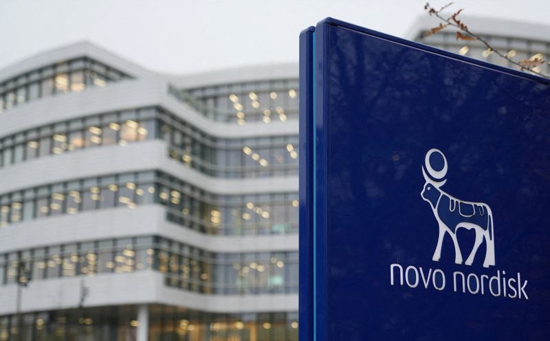 FILE PHOTO: The logo of pharmaceutical company Novo Nordisk is displayed in front of its offices in Bagsvaerd, on the outskirts of Copenhagen, Denmark, December 3, 2025. REUTERS/Tom Little/File Photo