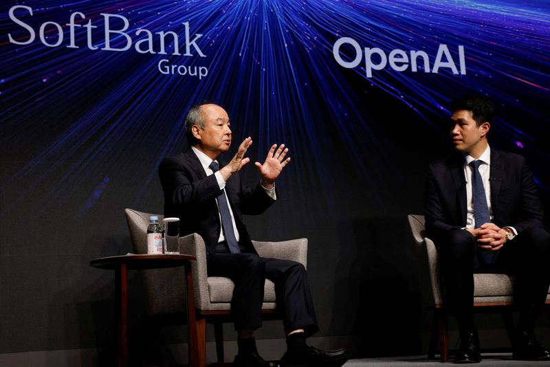 SoftBank Chairman and CEO Masayoshi Son and OpenAI's Chief Research Officer Mark Chen attend an event to pitch AI for businesses, in Tokyo, Japan, June 16, 2026. REUTERS/Manami Yamada