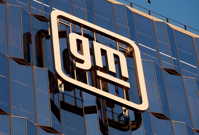 FILE PHOTO: The GM logo is displayed at the General Motors headquarters in Detroit, Michigan, U.S., January 12, 2026. REUTERS/Rebecca Cook/File Photo