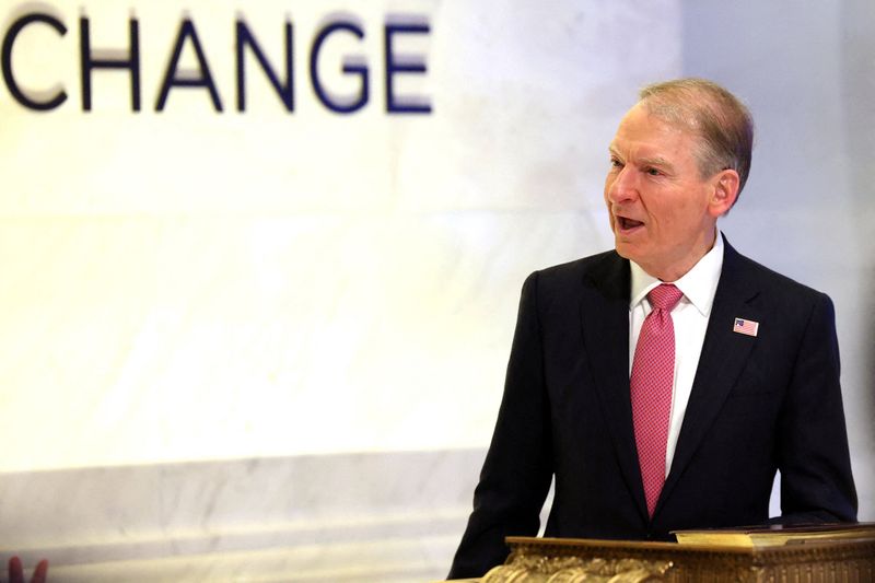 FILE PHOTO: Paul Atkins, chairman of the U.S. Securities and Exchange Commission, on the floor at the New York Stock Exchange in New York City, U.S., April 20, 2026.  REUTERS/Brendan McDermid/File Photo