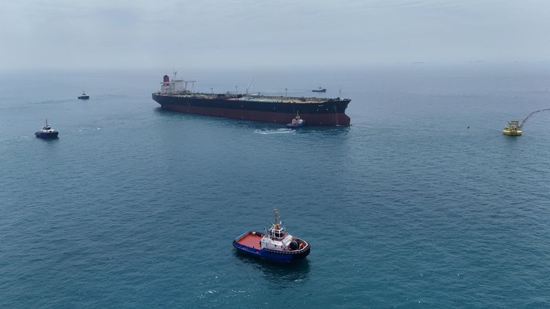 FILE PHOTO: Drone view of an oil tanker, April 24, 2026. REUTERS/Mohammed Aty/File Photo