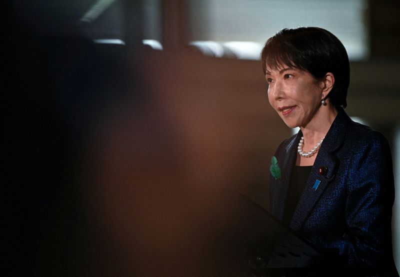 FILE PHOTO: Japan's Prime Minister Sanae Takaichi addresses a press conference at the Prime Minister's Office in Tokyo, Japan, April 15 2026.     PHILIP FONG/Pool via REUTERS/File Photo