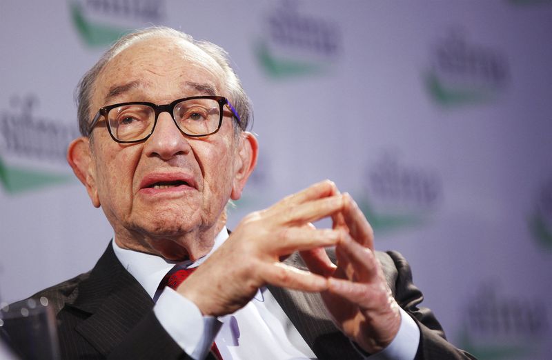FILE PHOTO: Former Fed Chairman, Alan Greenspan, speaks during the SIFMA annual meeting in New York, October 23, 2012. REUTERS/Lucas Jackson/File Photo