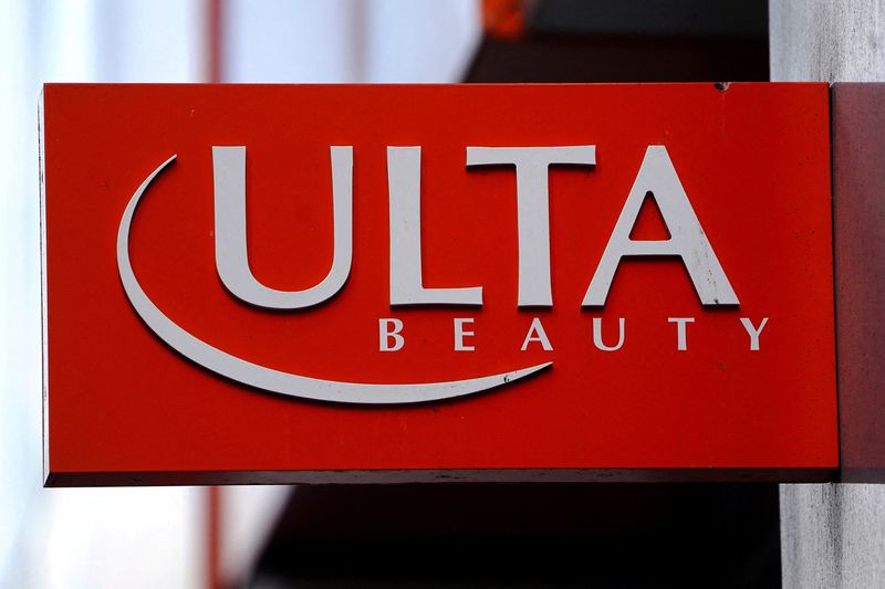 FILE PHOTO: An Ulta Beauty store sign is pictured in the Manhattan borough of New York City, New York, U.S., March 8, 2022.  REUTERS/Carlo Allegri/File Photo