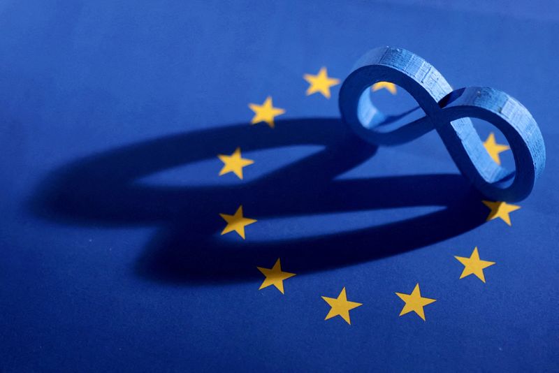 FILE PHOTO: EU flag and Meta logo are seen in this illustration created on May 22, 2023. REUTERS/Dado Ruvic/Illustration/File Photo/File Photo