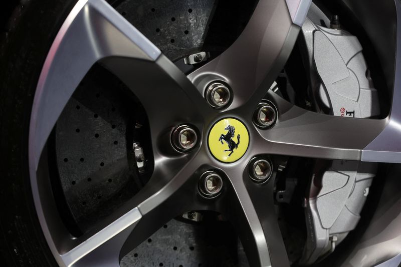 The Ferrari logo is displayed on the wheel of the 849 Testarossa during an event in Mumbai, India, March 14, 2026. REUTERS/Francis Mascarenhas
