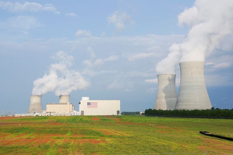 FILE PHOTO: Cooling towers are seen at the nuclear-powered Vogtle Electric Generating Plant in Waynesboro, Georgia, U.S. August 13, 2024.  REUTERS/Megan Varner/File Photo