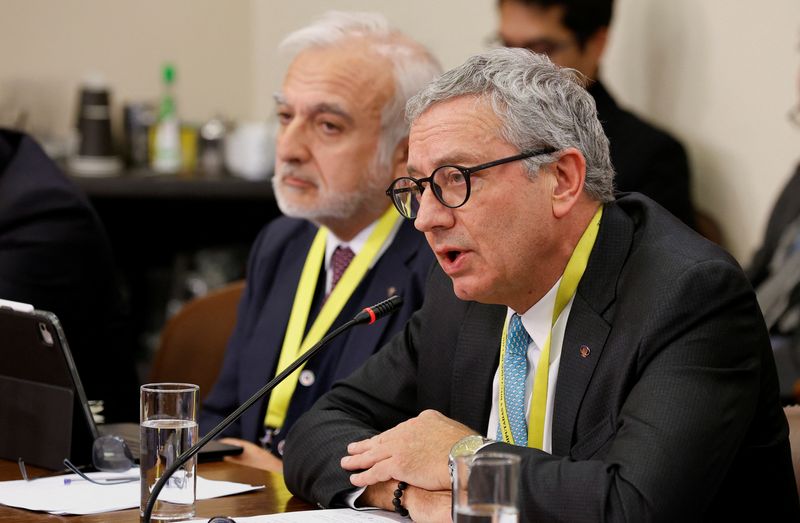 Chairman of the Board of Directors for Codelco Bernardo Fontaine, next to outgoing Codelco's CEO Ruben Alvarado, speaks during a session of the Chamber of Deputies' mining commission, at the Congress in Valparaiso, Chile, June 24, 2026. REUTERS/Rodrigo Garrido