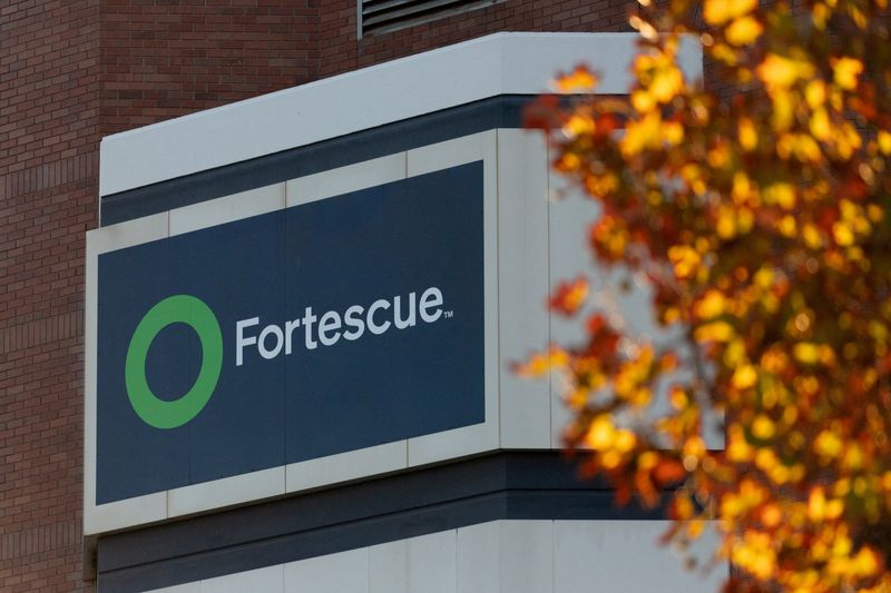 FILE PHOTO: A view shows the Fortescue logo in Perth, Australia, April 19, 2025. REUTERS/Christine Chen/File Photo