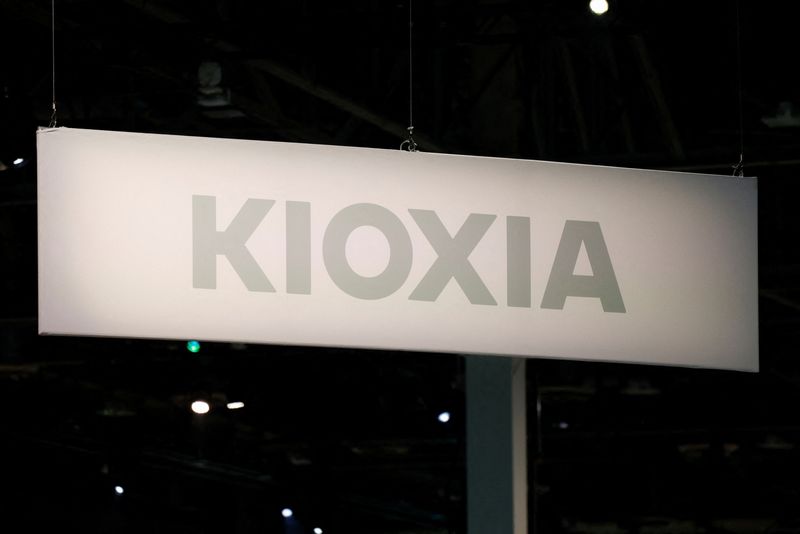The Kioxia logo, on display at HPE Discover Las Vegas 2026, in Las Vegas, Nevada, U.S., June 16, 2026. REUTERS/Caroline Brehman