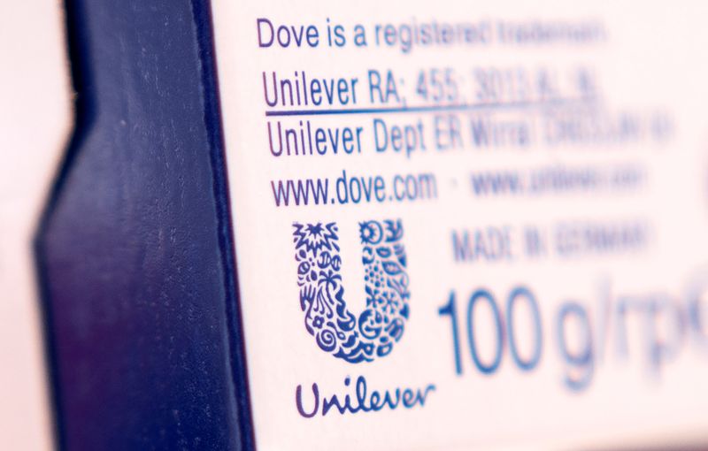 Unilever logo is pictured on a Dove soap box in this illustration taken on January 17, 2022. REUTERS/Dado Ruvic/Illustration