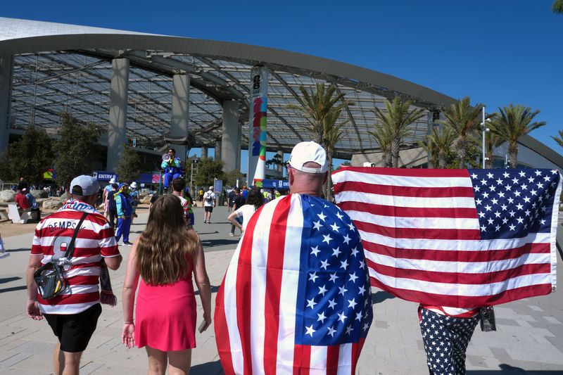 Jun 25, 2026; Inglewood, California, USA; United States fans arrive during a Group D match against Turkey in the 2026 FIFA World Cup at Los Angeles Stadium. Mandatory Credit: Kirby Lee-Imagn Images