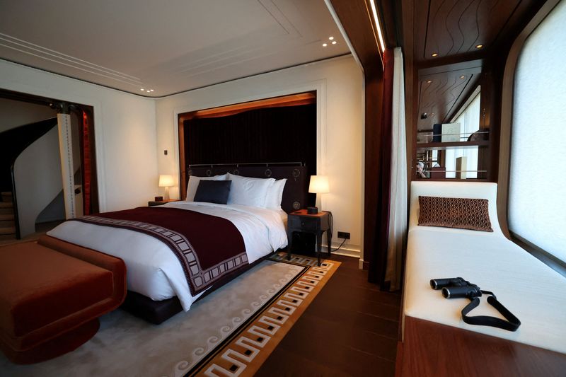 FILE PHOTO: A view shows a duplex suite aboard the Orient Express Corinthian, a luxury sailing cruise ship, during a press visit at the Chantiers de l'Atlantique shipyard in Saint-Nazaire, France, April 28, 2026. REUTERS/Stephane Mahe/File Photo