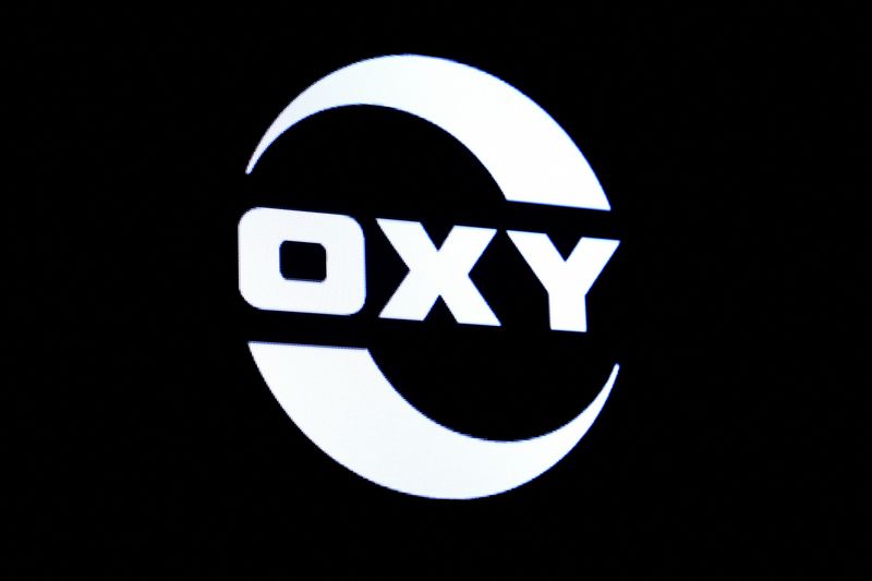 The logo for Occidental Petroleum is displayed on a screen on the floor at the New York Stock Exchange (NYSE) in New York, U.S., April 30, 2019. REUTERS/Brendan McDermid/File Photo