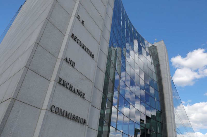 Signage is seen at the headquarters of the U.S. Securities and Exchange Commission (SEC) in Washington, D.C., U.S., May 12, 2021. Picture taken May 12, 2021. REUTERS/Andrew Kelly
