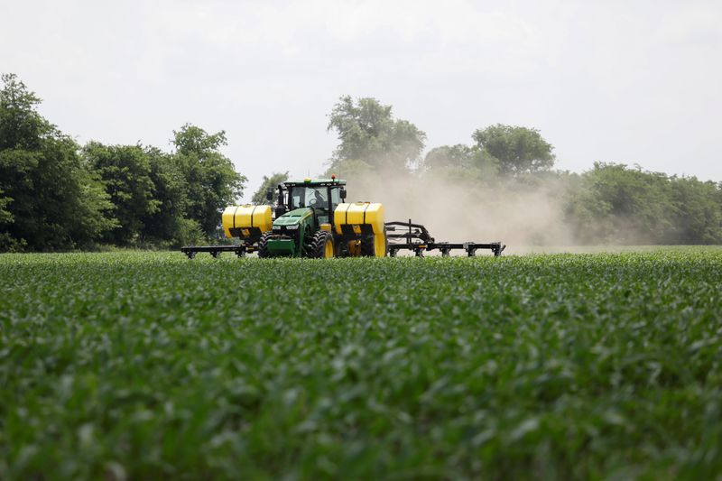 A fertilising sprayer sprays corn fields outside New Madrid, Missouri, U.S., May 17, 2018. Picture taken May 17, 2018. REUTERS/Shannon Stapleton