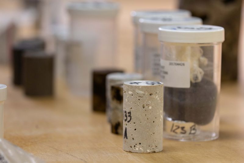 A sample of shale rock, which Chevron uses to test its chemical surfactant technology, is shown in this handout photo provided by Chevron on July 7, 2026. Chevron/Handout via REUTERS