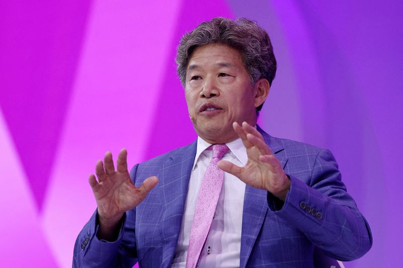 FILE PHOTO: Donald Tang, Executive Chairman of Chinese fast-fashion retailer Shein, gestures as he speaks during the Viva Technology conference dedicated to innovation and startups at Porte de Versailles exhibition centre in Paris, France, June 13, 2025. REUTERS/Gonzalo Fuentes/File Photo