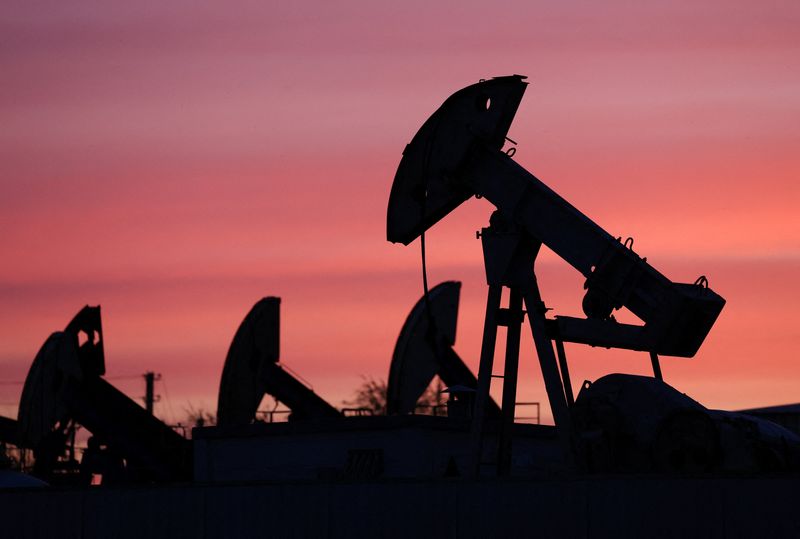 Sunset clouds glow over pump jacks at the Airankol oil field operated by Caspiy Neft in the Atyrau region, Kazakhstan, April 21, 2026. REUTERS/Pavel Mikheyev