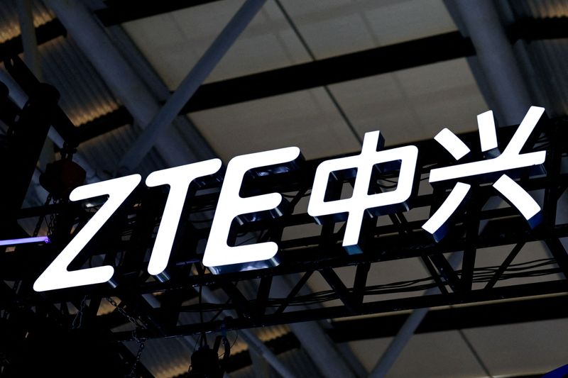 FILE PHOTO: A sign of ZTE is displayed at the company's booth at the expo of the World Internet Conference in Wuzhen town of Tongxiang city, Zhejiang province, China November 8, 2025. REUTERS/Tingshu Wang/File Photo