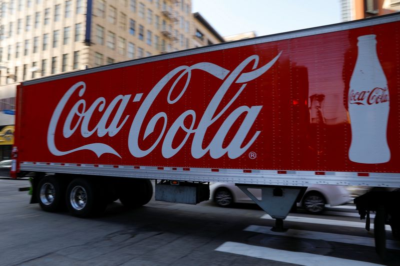 A Coca-Cola truck makes its way through downtown Los Angeles, California, U.S., October 24, 2018.      REUTERS/Mike Blake
